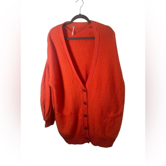 Free People Oversized Textured Button Front Cardigan Orange M - Picture 2 of 9